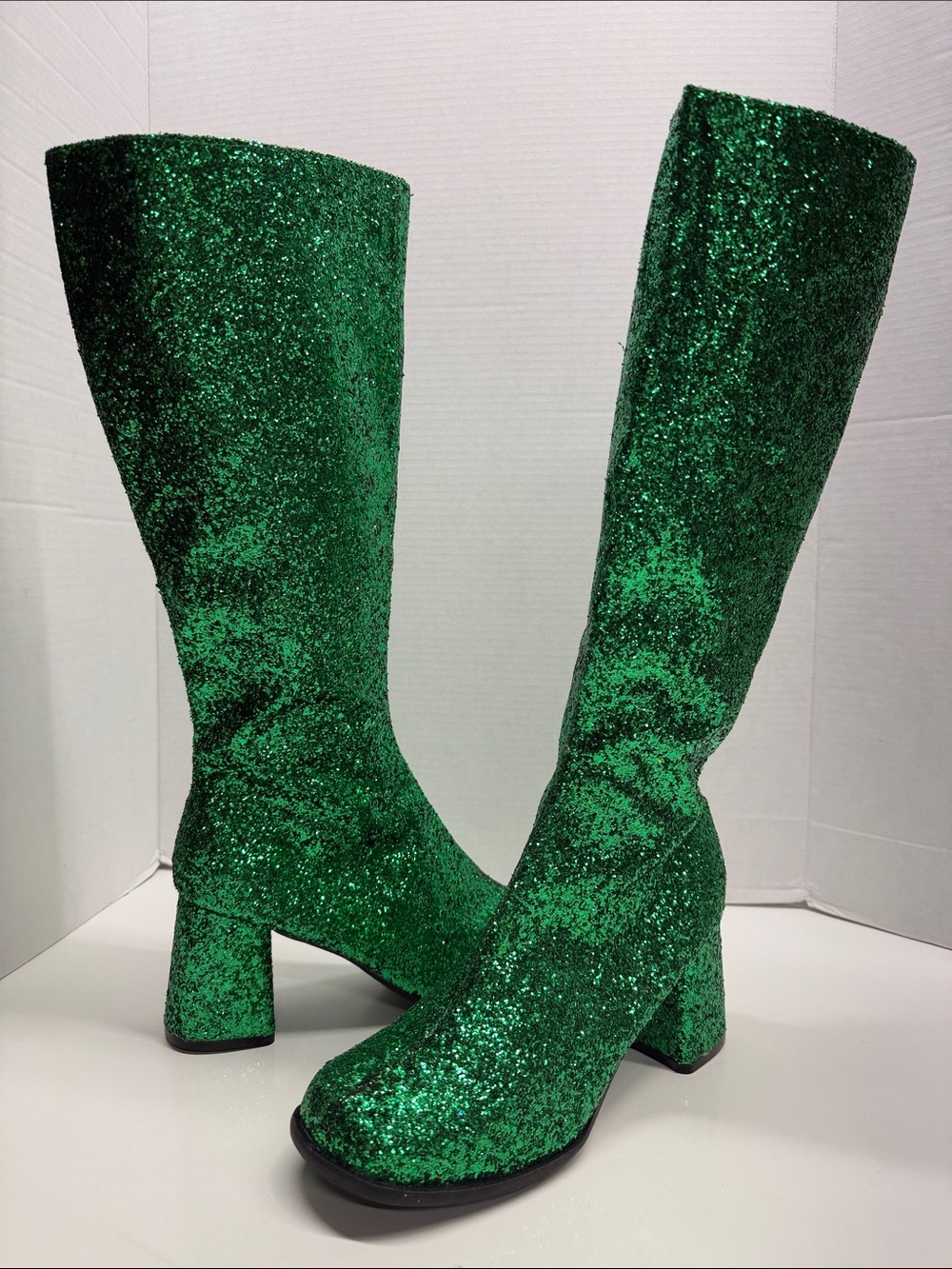 Knee High Glitter Boots High Heel Boots Sparkle Tall Zip Green Women's Size 11